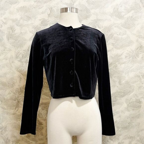 Vintage Robbie Bee Black Velvet Cardigan Duster Kimono Small - Picture 1 of 6